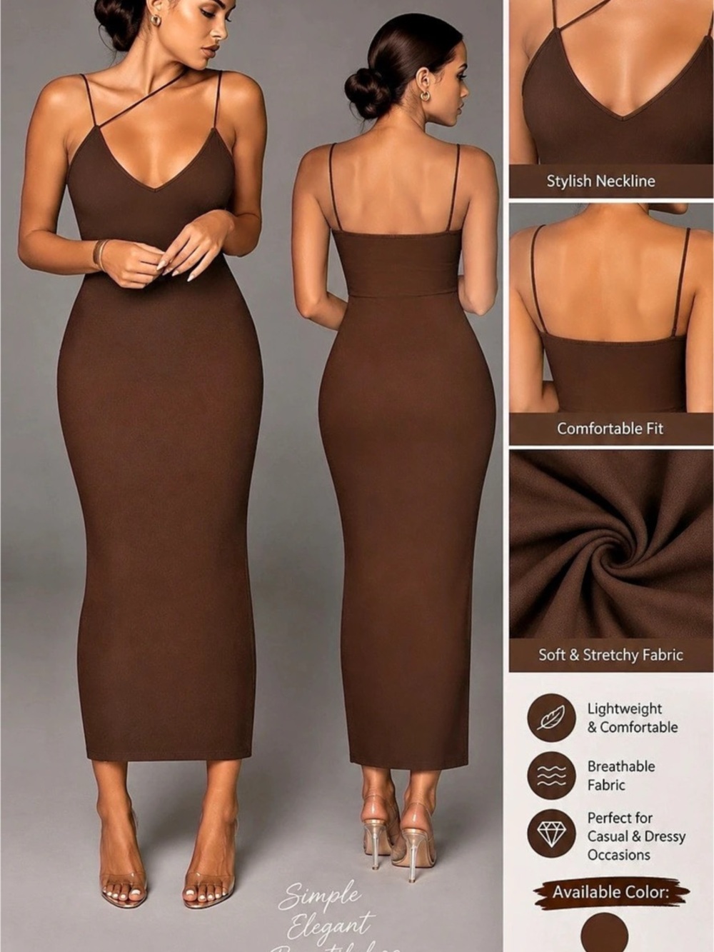 Brown Midi Slip Dress